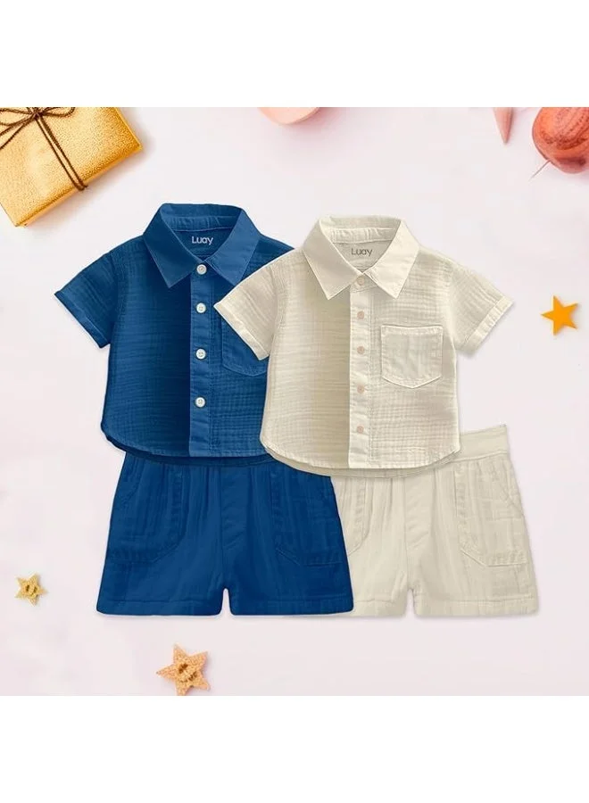 لؤي قميص وشورت **Luay** للأطفال من كتان 100% | ملابس صيفية أنيقة ومريحة | قميص بأكمام قصيرة أنيق مع شورت مريح